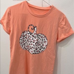 Peach and Leopard Print Pumpkin T-Shirt